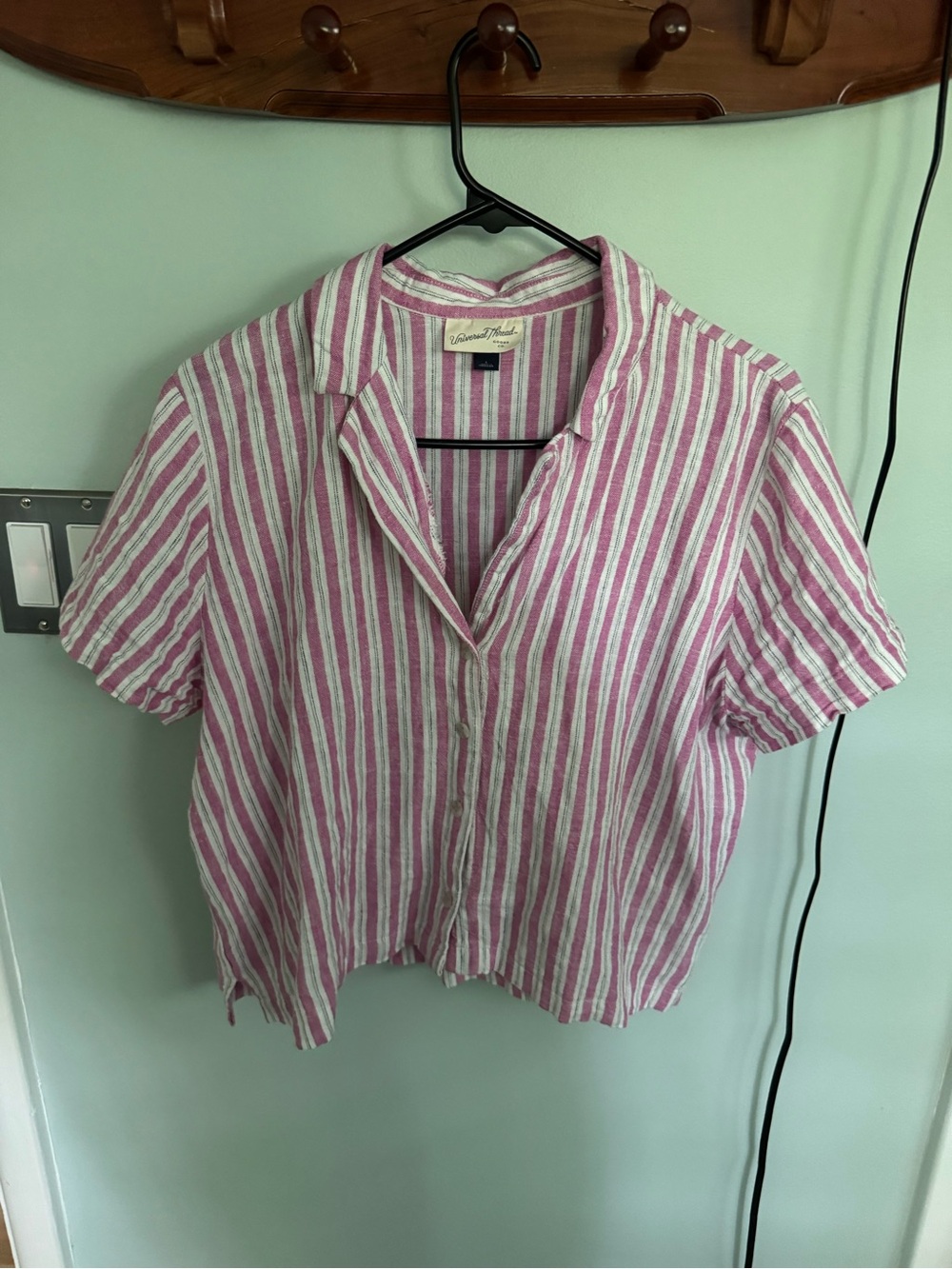 Universal Thread Pink & White Vertical Stripe Button-Up Shirt